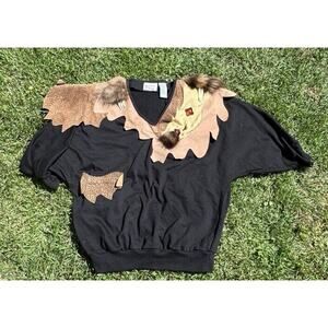 Vintage 1980’s Bonnie and Bill by Holly Caveman Sweater Leather & Fur Accents M